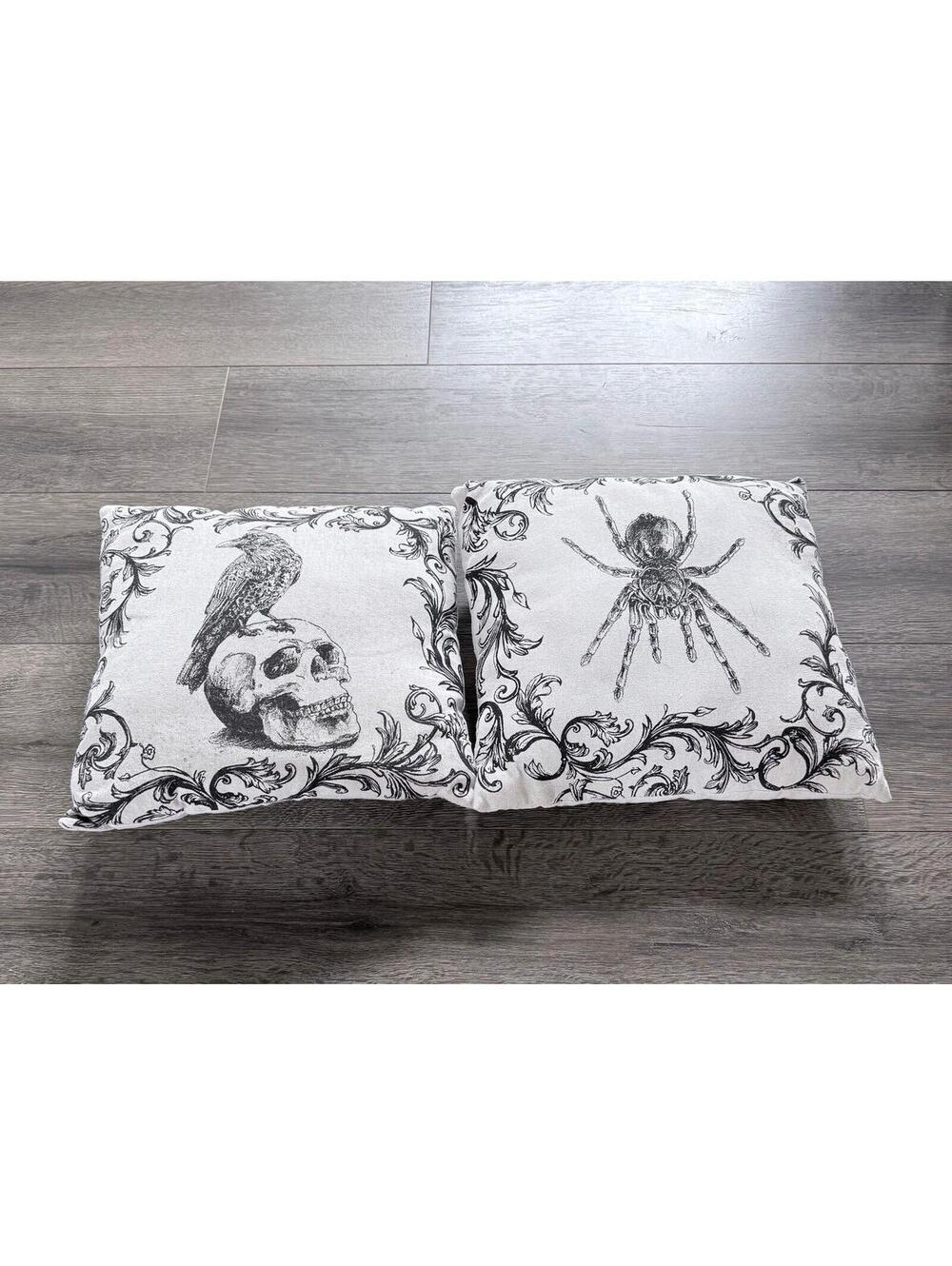 Halloween Gothic Throw Pillow Covers Set of 2 Raven Skull Spider Black White Dec